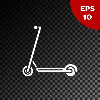 Beyaz Scooter simgesi, şeffaf koyu arkaplanda izole edilmiş. Vektör İllüstrasyonu