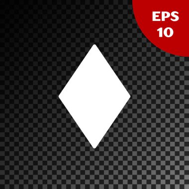 Üzerinde elmasların simgesi olan beyaz iskambil kartı şeffaf karanlık arka planda izole edilmiş. Kumarhane kumarı. Vektör İllüstrasyonu