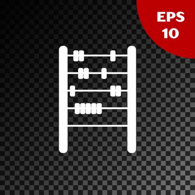 Beyaz Abaküs simgesi, şeffaf koyu arkaplanda izole edilmiş. Geleneksel sayım çerçevesi. Eğitim işareti. Matematik okulu. Vektör İllüstrasyonu