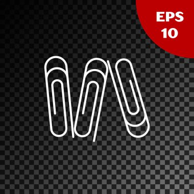 Beyaz kağıt klip simgesi şeffaf koyu arka planda yalıtılmış. Vektör Illustration