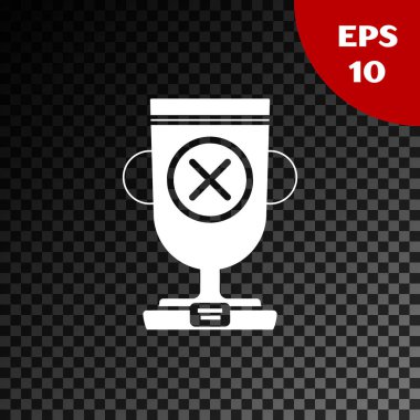 Beyaz ödül fincan simgesi şeffaf koyu arka planda izole. Kazanan Kupa sembolü. Şampiyonluk veya yarışma Kupası. Spor başarı işareti. Vektör Illustration