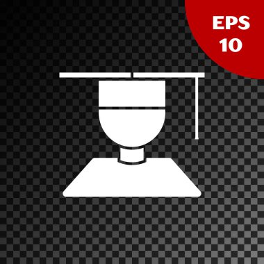 Beyaz mezuniyet ve mezuniyet başlığı simgesi, saydam karanlık arka planda izole edilmiş. Vektör İllüstrasyonu