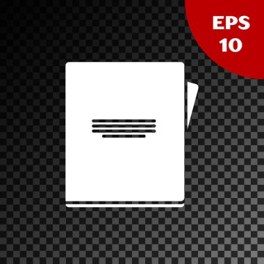 Şeffaf koyu arkaplanda beyaz defter simgesi izole edildi. Spiral not defteri simgesi. Okul defteri. Yazı tahtası. Okul günlüğü. Vektör İllüstrasyonu