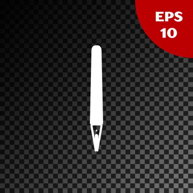 Beyaz kalem simgesi, şeffaf koyu arkaplanda izole edildi. Vektör İllüstrasyonu
