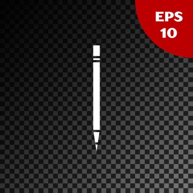 Silgi ve çizgi simgesine sahip beyaz kalem, şeffaf koyu arkaplanda izole edilmiş. Çizim ve eğitim araçları. Okul sembolü. Vektör İllüstrasyonu