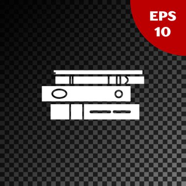 Kağıt ve belge simgesi ile beyaz ofis klasörleri şeffaf koyu arka planda izole. Ofis bağlayıcıları. Arşiv klasör işareti. Vektör Illustration