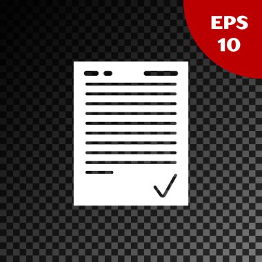 Saydam koyu arkaplanda işaretleme simgesine sahip beyaz sınav kağıdı. Sınav kağıdı, sınav ya da araştırma konsepti. Sınav ya da sınav. Vektör İllüstrasyonu