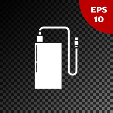 Beyaz Güç Bankası 'nın kablo ikonu şeffaf karanlık arka planda izole edilmiş. Taşınabilir şarj cihazı. Vektör İllüstrasyonu