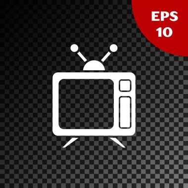 Şeffaf koyu arkaplanda beyaz televizyon simgesi izole edildi. Televizyon tabelası. Vektör İllüstrasyonu