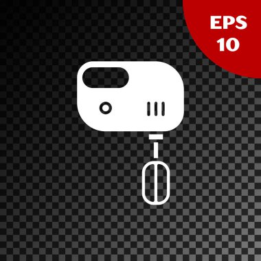 Beyaz Elektrik karıştırıcı simgesi şeffaf koyu arkaplanda izole edildi. Mutfak blenderi. Vektör İllüstrasyonu