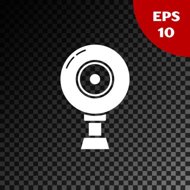 Beyaz Web kamera simgesi şeffaf koyu arka planda izole. Sohbet kamera. Web Kamerası simgesi. Vektör Illustration