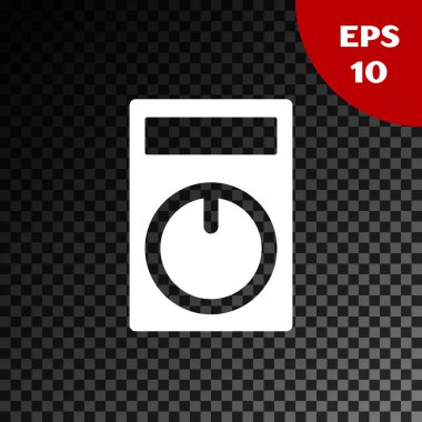 Saydam koyu arka planda yalıtılmış Beyaz Akıllı ev simgesi. Uzaktan kumanda. Vektör İllüstrasyonu