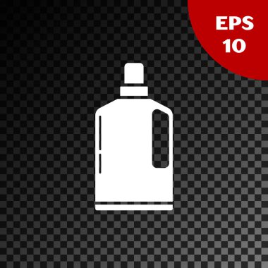 Çamaşır deterjanı, çamaşır suyu, bulaşık deterjanı ya da şeffaf koyu arkaplanda izole edilmiş başka bir temizlik maddesi için beyaz plastik şişe. Vektör İllüstrasyonu