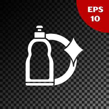 Çamaşır deterjanı, çamaşır suyu, bulaşık deterjanı ya da şeffaf koyu arkaplanda izole edilmiş başka bir temizlik maddesi için beyaz plastik şişe. Vektör İllüstrasyonu