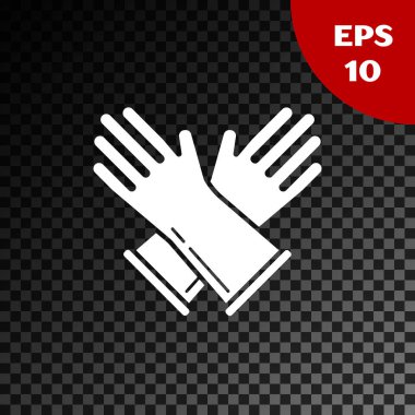 Beyaz plastik eldiven ikonu, şeffaf koyu arkaplanda izole edilmiş. Lateks el koruması işareti. Ev işi temizlik ekipmanları sembolü. Vektör İllüstrasyonu