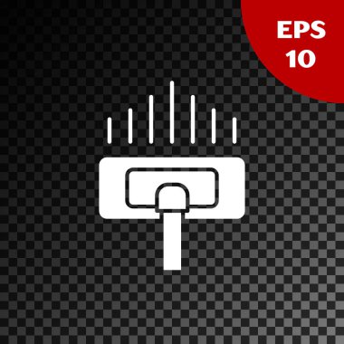 Beyaz Temizlik servisi simgesi şeffaf koyu arkaplanda izole edildi. Süpürge kafası daire şeklinde, halı temizleme logosu. Vektör İllüstrasyonu