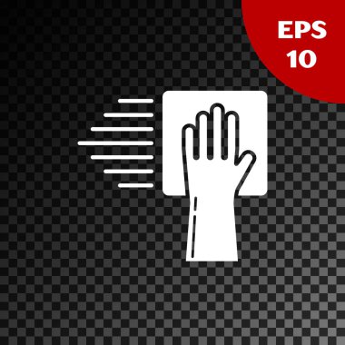 Beyaz Temizlik servisi simgesi şeffaf koyu arkaplanda izole edildi. Vektör İllüstrasyonu