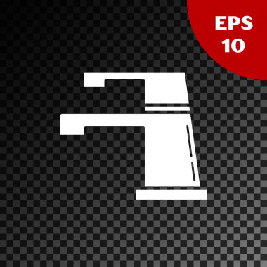 Şeffaf koyu arkaplanda beyaz su musluğu simgesi izole edildi. Vektör İllüstrasyonu