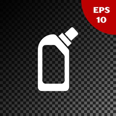 Çamaşır deterjanı, çamaşır suyu, bulaşık deterjanı ya da şeffaf koyu arkaplanda izole edilmiş başka bir temizlik maddesi için beyaz plastik şişe. Vektör İllüstrasyonu