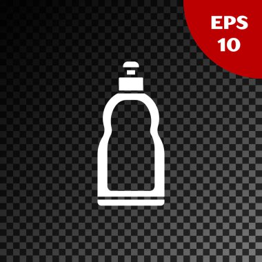 Çamaşır deterjanı, çamaşır suyu, bulaşık deterjanı ya da şeffaf koyu arkaplanda izole edilmiş başka bir temizlik maddesi için beyaz plastik şişe. Vektör İllüstrasyonu