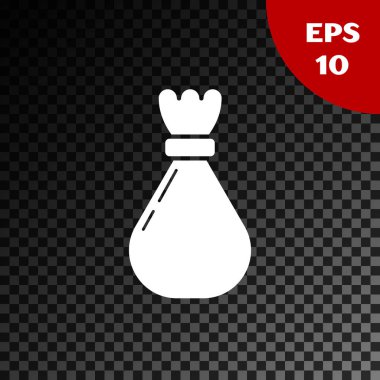 Beyaz çöp torbası simgesi şeffaf koyu arkaplanda izole edilmiş. Vektör İllüstrasyonu