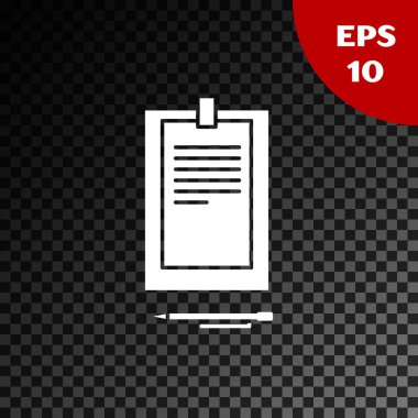 Şeffaf koyu arkaplanda belge simgesine sahip beyaz pano. Vektör İllüstrasyonu