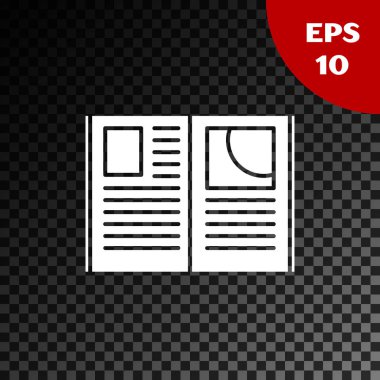 Şeffaf koyu arkaplanda beyaz açık kitap simgesi izole edildi. Vektör İllüstrasyonu