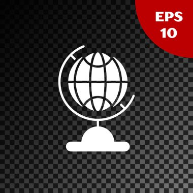 Beyaz Dünya 'nın simgesi, şeffaf karanlık arka planda izole edilmiş. Vektör İllüstrasyonu