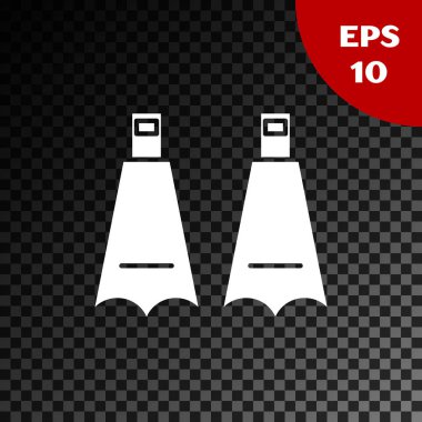 Yüzme ikonu için beyaz plastik yüzgeçler şeffaf karanlık arka planda izole edilmiş. Dalış ekipmanları. Olağanüstü bir spor. Su altı ekipmanları. Vektör İllüstrasyonu