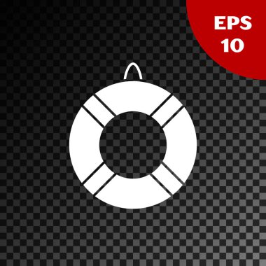 Beyaz Lifebuoy simgesi, şeffaf koyu arkaplanda izole edildi. Can simidi sembolü. Vektör İllüstrasyonu