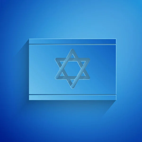 Papiergeschnittene Flagge des israel Symbol isoliert auf blauem Hintergrund. Nationalpatriotisches Symbol. Papierkunst. Vektorillustration — Stockvektor