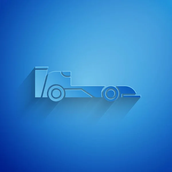 Paper cut Formula race car icon isolated on blue background. Paper art style. Vector Illustration — Stock Vector