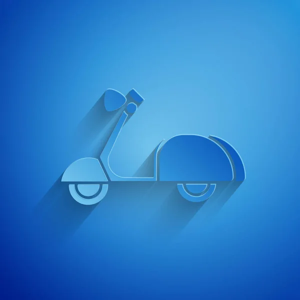 Papel corte ícone Scooter isolado no fundo azul. Estilo de arte de papel. Ilustração vetorial — Vetor de Stock