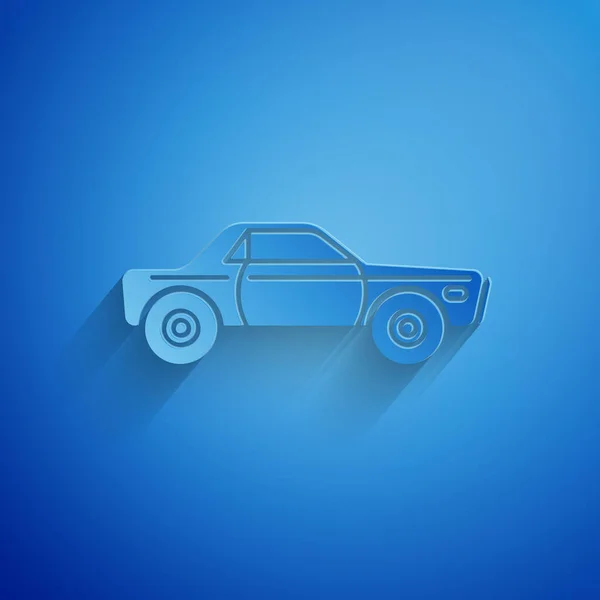Corte de papel Sedán icono del coche aislado sobre fondo azul. Estilo de arte de papel. Ilustración vectorial — Vector de stock