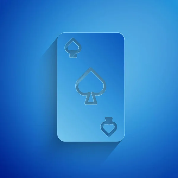 Corte de papel Playing card with spades symbol icon isolated on blue background. Jogo de casino. Estilo de arte de papel. Ilustração vetorial — Vetor de Stock