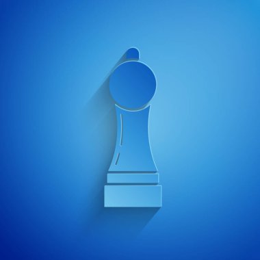 Kağıt kesiği Pepper simgesi mavi arkaplanda izole edilmiş. Yemek pişirme baharatları. Kağıt sanatı tarzı. Vektör İllüstrasyonu