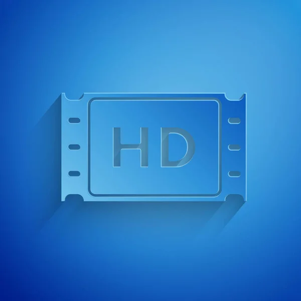Papír střih 4k film, páska, rámeček ikona izolované na modrém pozadí. Papírový styl. Vektorová ilustrace — Stockový vektor