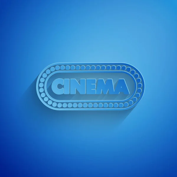 Paper cut Cinema poster design template icon isolated on blue background. Movie time concept banner design. Paper art style. Vector Illustration — ストックベクタ