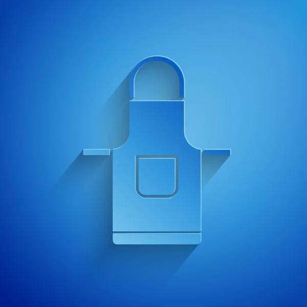 Papírvágás Konyha kötény ikon elszigetelt kék háttérrel. Séf egyenruha a főzéshez. Papírművészeti stílus. Vektorillusztráció — Stock Vector