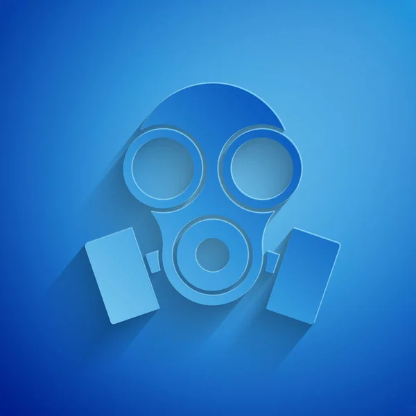 Papel corte Ícone de máscara de gás isolado no fundo azul. Sinal do respirador. Estilo de arte de papel. Ilustração vetorial —  Vetores de Stock