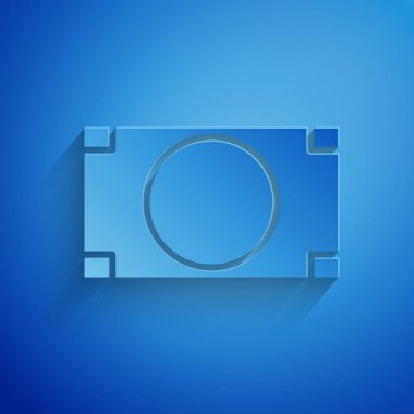 Kağıt kesme yığınları kağıt para nakit simgesi mavi arka planda izole. Para banknotlar yığınları. Fatura para birimi. Kağıt sanatı tarzı. Vektör Illustration