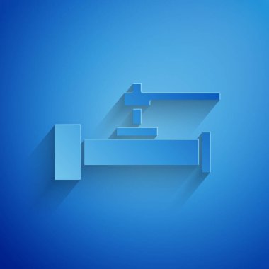 Kağıt kesiği Endüstri metalik borular ve mavi arka planda izole edilmiş kapakçık simgesi. Kağıt sanatı tarzı. Vektör İllüstrasyonu