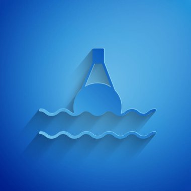 Mavi arka planda izole edilmiş deniz ikonu üzerinde yüzen şamandıra. Kağıt sanatı tarzı. Vektör İllüstrasyonu