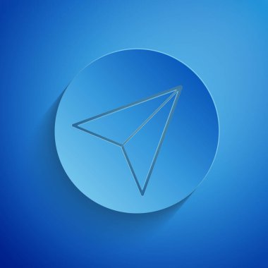 Kağıt kesiği uçak ikonu mavi arka planda izole edilmiş. Kağıt sanatı tarzı. Vektör İllüstrasyonu