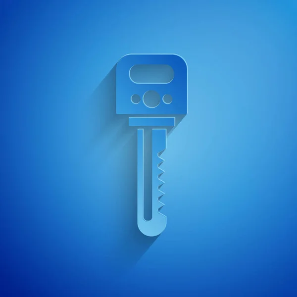 Corte de papel Icono clave aislado sobre fondo azul. Estilo de arte de papel. Ilustración vectorial — Archivo Imágenes Vectoriales