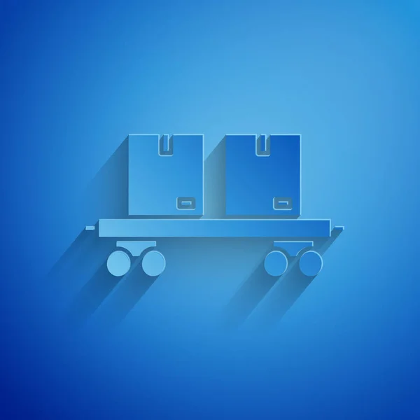 Иконка железнодорожного вагона вырезана на синем фоне. Бумажный стиль. Векторная миграция — стоковый вектор