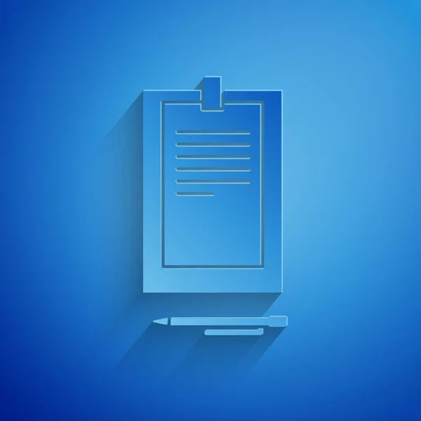 Paper cut Clipboard with document icon isolated on blue background. Paper art style. Vector Illustration — Stock Vector