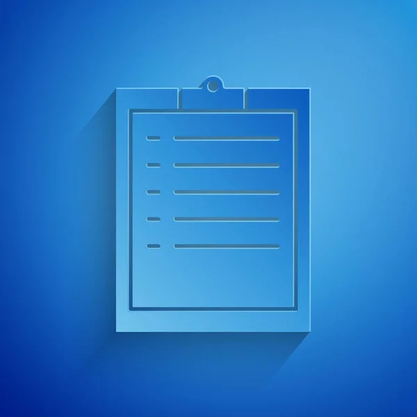 Papier wyciąć Clipboard z ikoną listy kontrolnej izolowane na niebieskim tle. Papier w stylu sztuki. Ilustracja wektora — Wektor stockowy