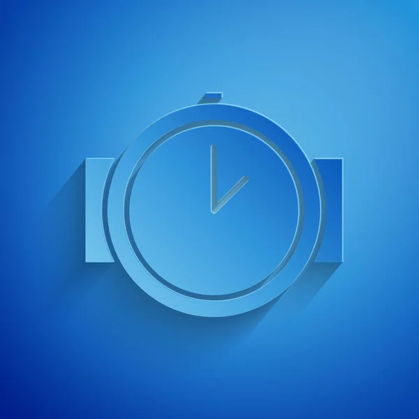 Papier gesneden Duiken horloge pictogram geïsoleerd op blauwe achtergrond. Duiken onder water apparatuur. Papierkunst stijl. Vector Illustratie — Stockvector