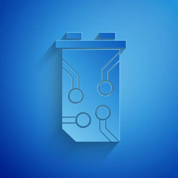Carta tagliata icona della scheda grafica video isolata su sfondo blu. Stile cartaceo. Illustrazione vettoriale — Vettoriale Stock